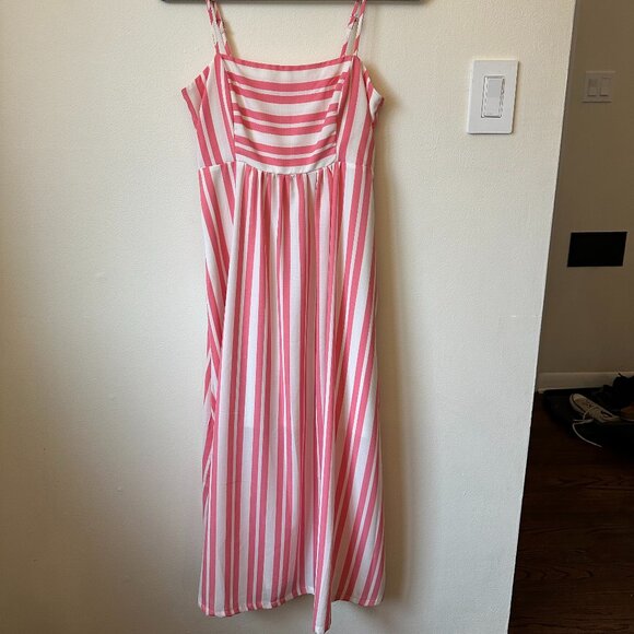 Stripe Babydoll Midi Dress In Pink Geranium Stripe - Picture 1 of 3